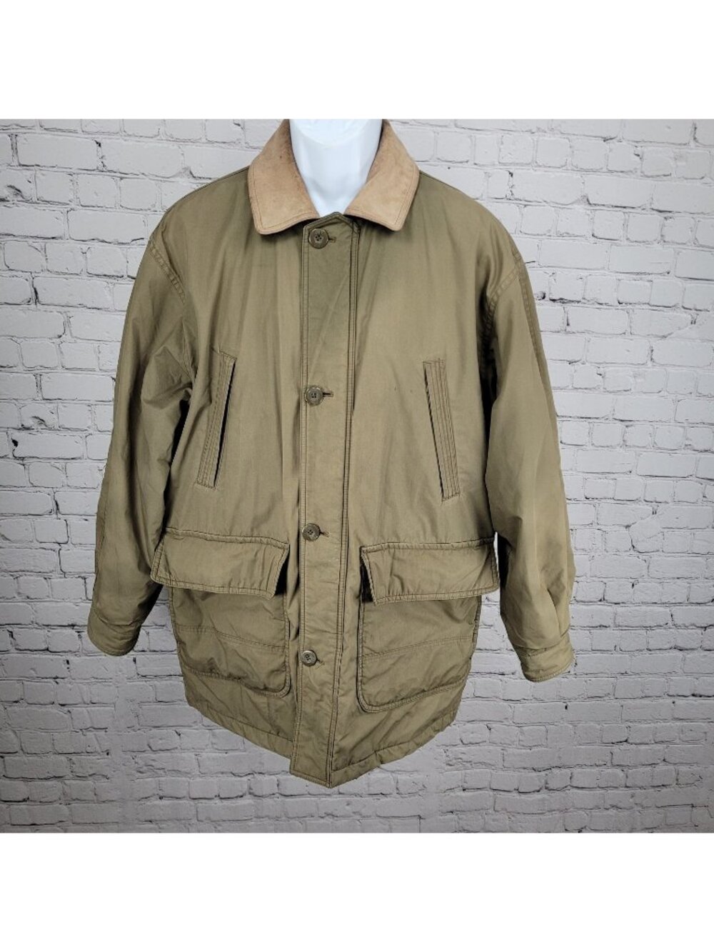 VTG Aviator Tan Parafin Cloth Full Zip Wool Lined Leather Collar Jacket Small S